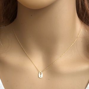 14K Solid Gold Mini Lock Cut Out Dainty Necklace